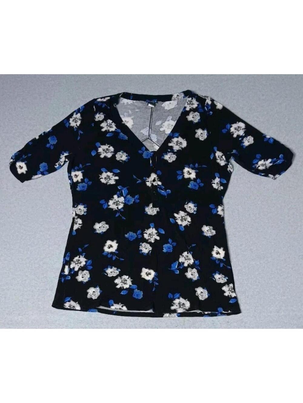 Torrid 3/4 Sleeve Partial Button Up Blouse Womens Size 2XL Black With Blue...